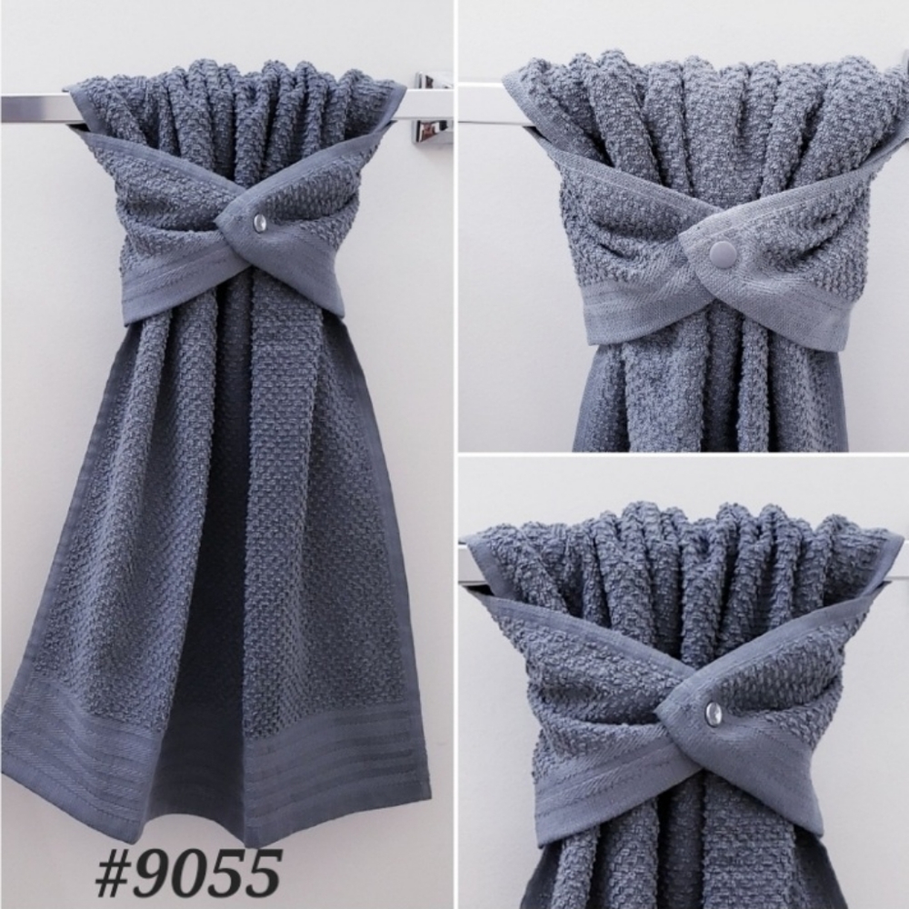 💚NEW!💚#9055-C ■SOLID GRAY Hang'N'Snap HAND Towel *Select your snap🤍